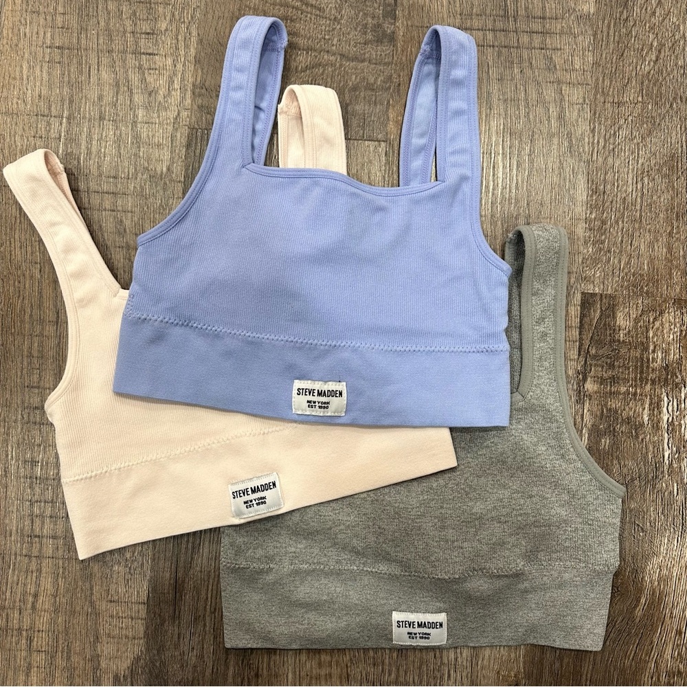 Steve Madden 3 Pack Bralette/ Sports Bra Straight Neckline